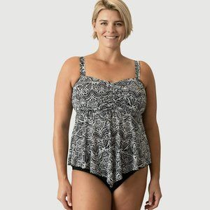 NEW A Shore Fit Women's Printed V-Hem Bandeau Swim Top Plus Size 16W D/E-Cup